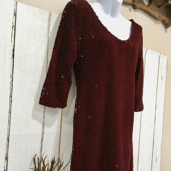 NWT Sequins! BB Dakota Sheath Raspberry Red Matte & Sequins Dress, Sz.M - Picture 6 of 10